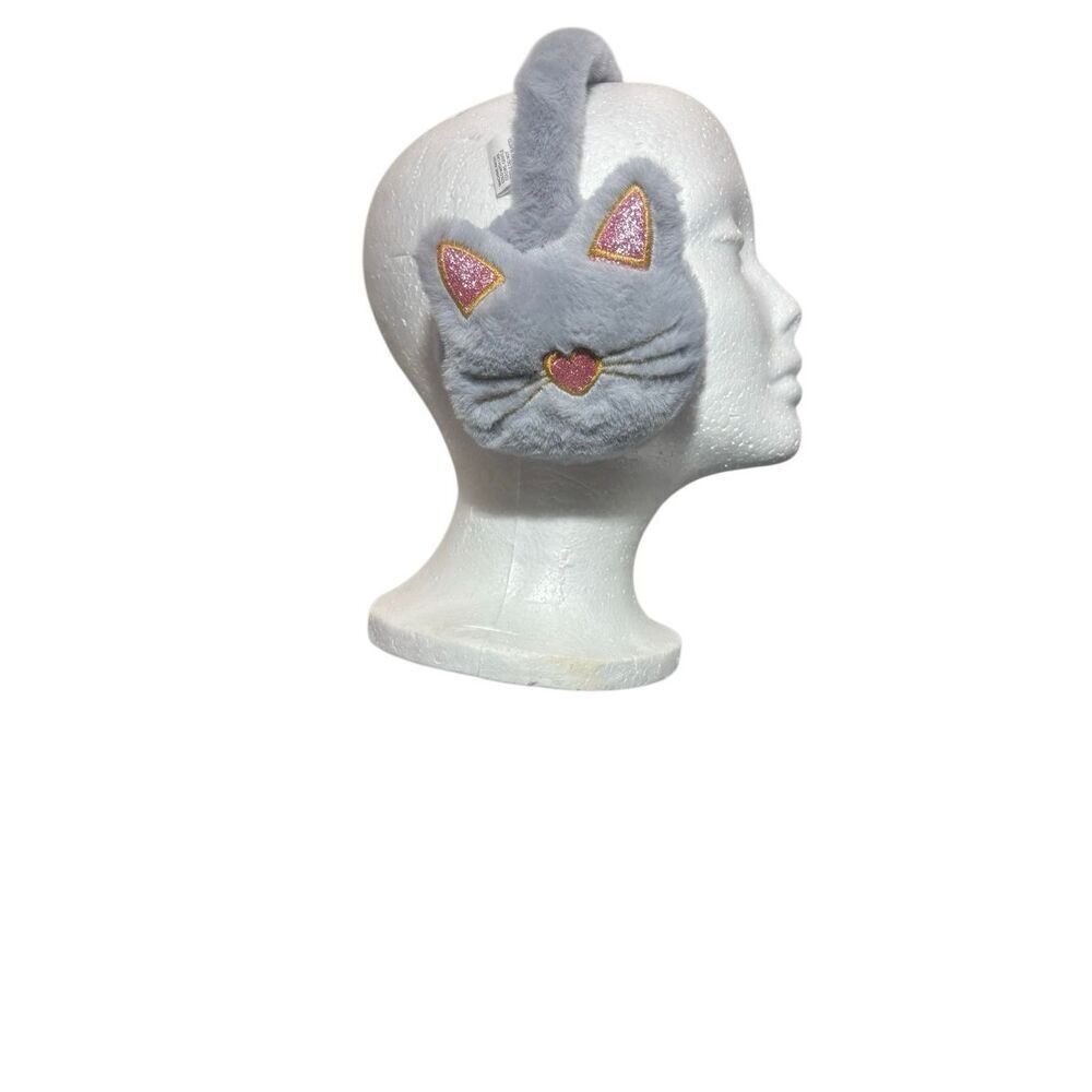 Gray Plush Cat Ear Muffs Winter Headband Youth Size